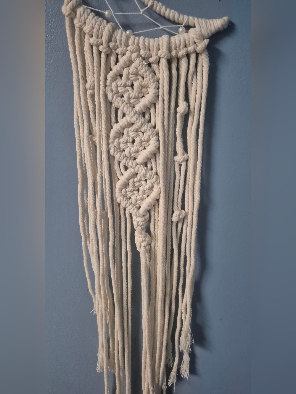 Bohemian Crescent Moon Cream Tone Macrame Dream Catcher Wall Hanging - Picture 5 of 6